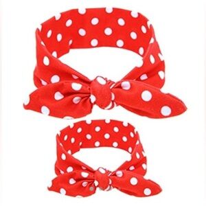 NWT VTG Style Rockabilly Country Mommy And Me Headband Set Red White Dotted
